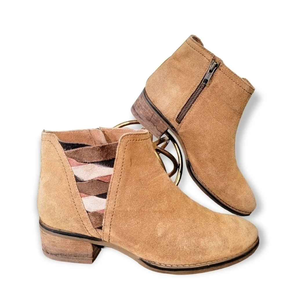 Naughty Monkey Suede multi color criss cross booties ankle boots Size 7.5